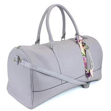 MSRP $79 NWT Weekender Duffel Bag with Satin Tie Light Gray | SAME DAY SHIP