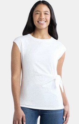 Time & Tru Super Soft Side Tie Top Sleeveless Vivid White Tee Tshirt Top Blouse