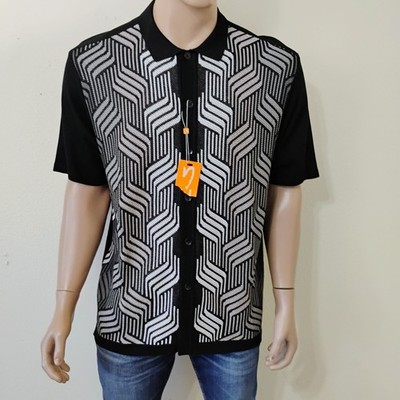 EDITION S Mens Shirt XL Black White Gray Geometric Rayon Short Sleeve NWT Luxury