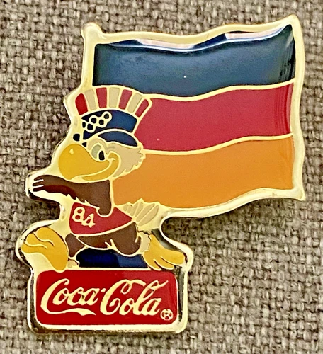 Vintage 1984 Los Angeles Olympics Coca Cola Sam Eagle W. Germany Flag Lapel Pin