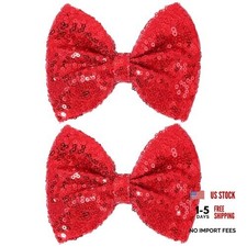 5 Inch Glitter Hair Bows for Girls Alligator Clips Sparkly Sequin Hair Red