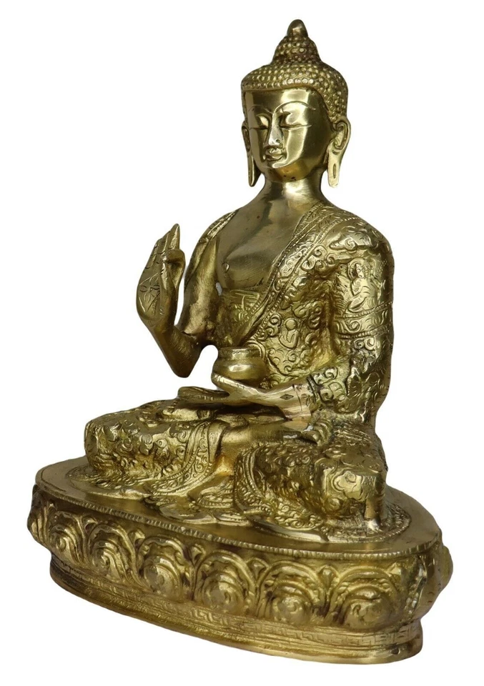 Handcrafted Brass Buddha Figure Tibetan Buddhism Sculpture Home Office Decor - Image 3 of 4