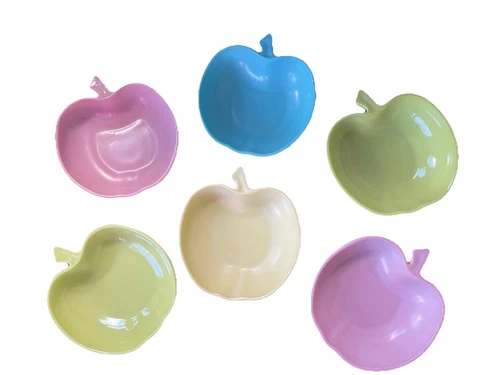 Hazel Atlas Milk Glass Apple Bowls Pastel Orchard Pattern Set Of 6~ 6 Inches