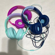 Lot of 3 Wired On-Ear Headphones 3.5mm w/ On-Cable Mic 40mm Blue/Green/Purple