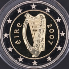 2 Euro Irland 2007 PP Kursmünze Harfe, polierte Platte, aus original KMS, rar