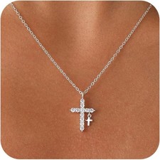 Gold Cross Necklace for Women Dainty 14K Gold Plated Diamond Cross Pendant Neckl