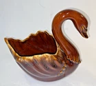 Exquisite!  Vintage Hull USA Pottery F71 Brown Drip Swan Planter or Dish 7.5in