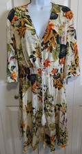NWOT SHEIN Sz XL Tropical Midi Elastic Waist Dress Beachy 3/4 Flowy Slv BOHO