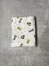 Baby Looney Tunes Receiving Blanket  Taz Bugs Tweety White Flannel Swaddle Lovey