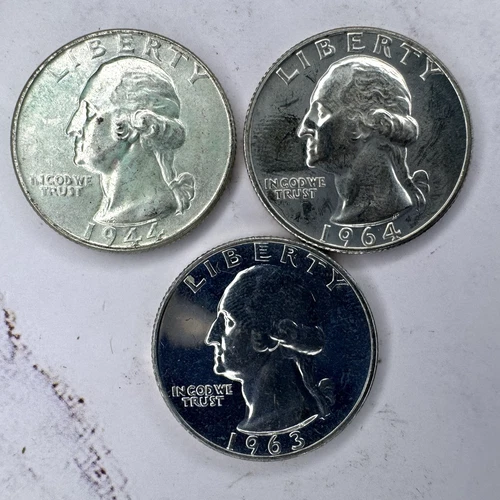 (Lot of 3) Washington Quarters, 90% Silver, 1 is a Proof.
