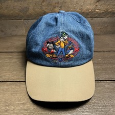 Vintage Disney Denim Strapback Hat Cap Mickey Goofy Donald Duck Youth Sz M/L