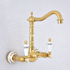 Luxury Gold Color Brass Laundry Bathroom Kitchen Wall Mount Sink Faucet fsf612