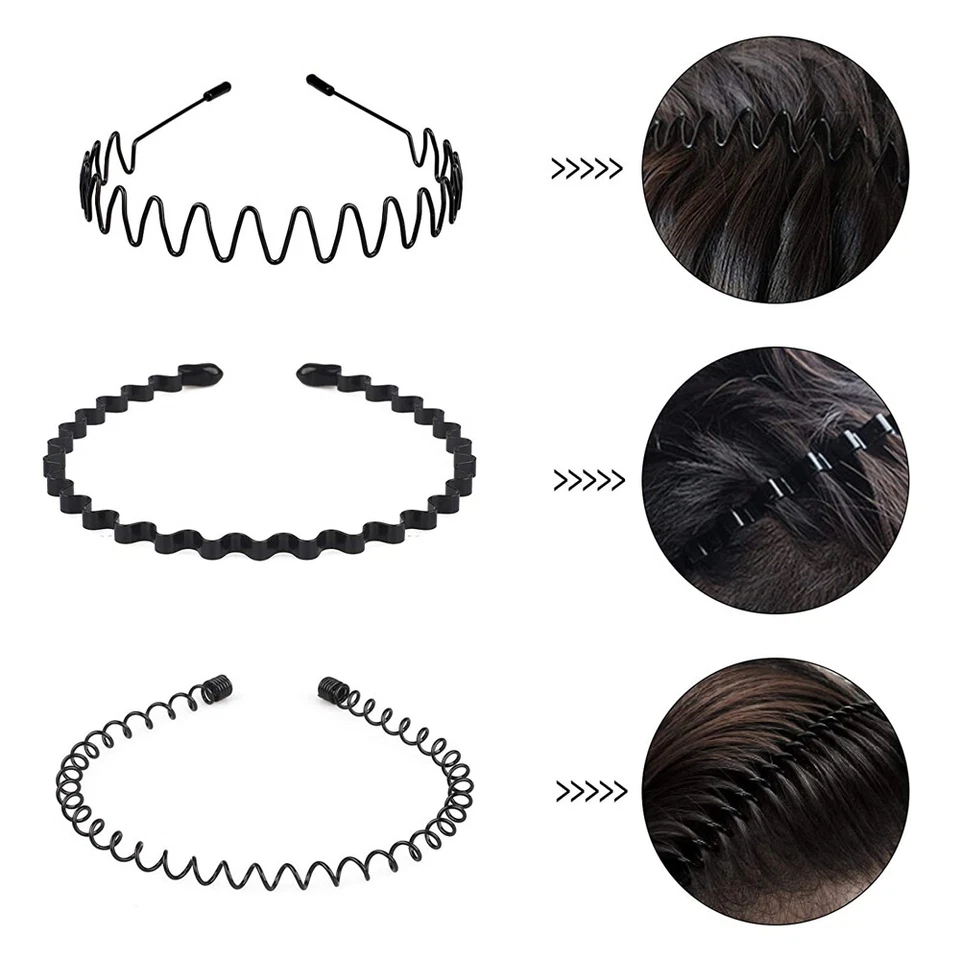 6 PCS Metal Hair Headband Wave Style Hoop Band Comb Sports Hairband Men Women - Image 3 of 4