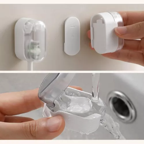 Soporte para cepillo de dientes para colgador de pared de baño 4 piezas con cubierta a prueba de polvo - Imagen 4 de 9