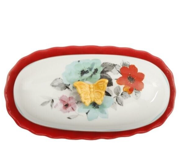Pioneer Woman Flea Market Stoneware Covered Butter Dish