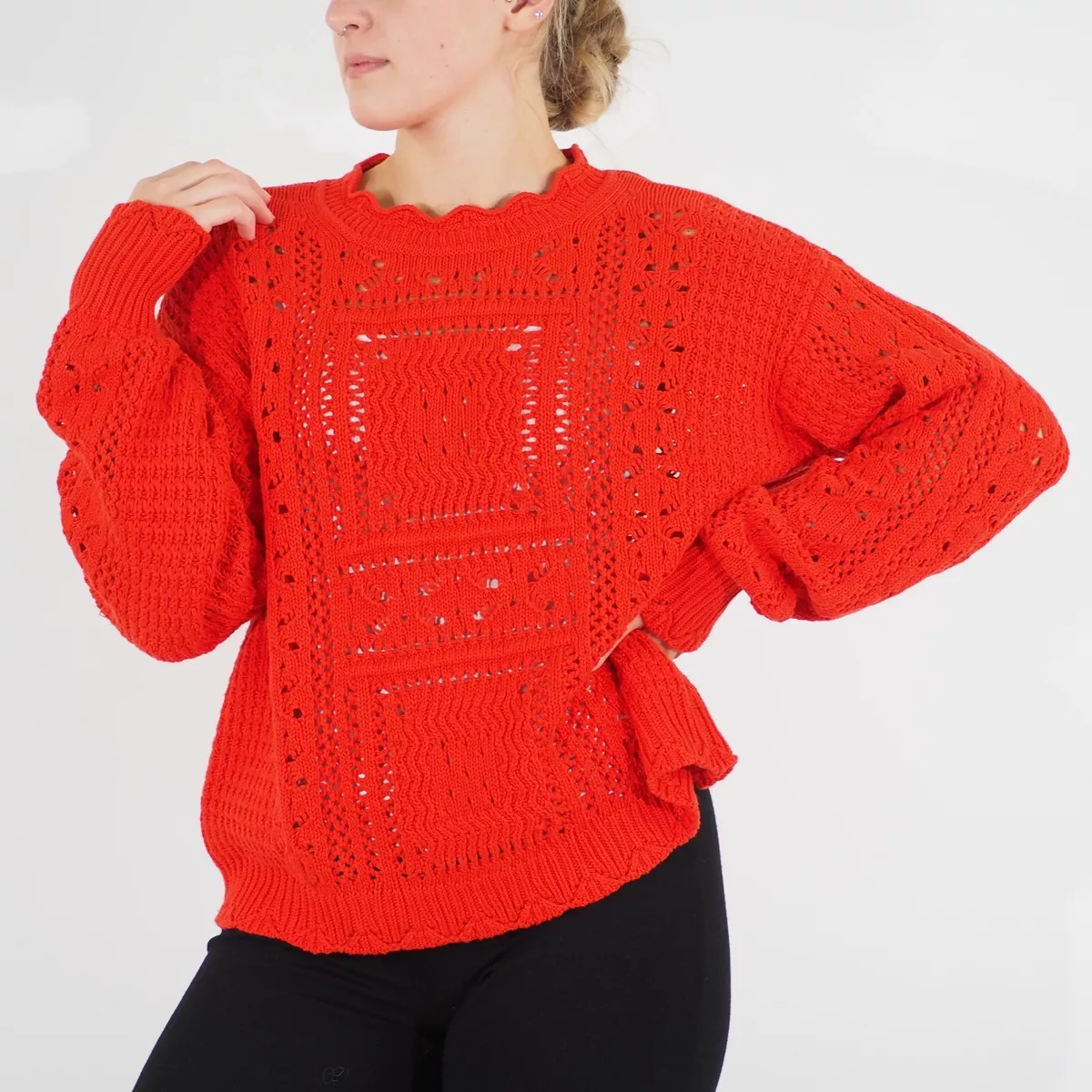 Womens Ex M S Per Una Long Sleeve Top Red Round Neck Ladies Cotton Jumper