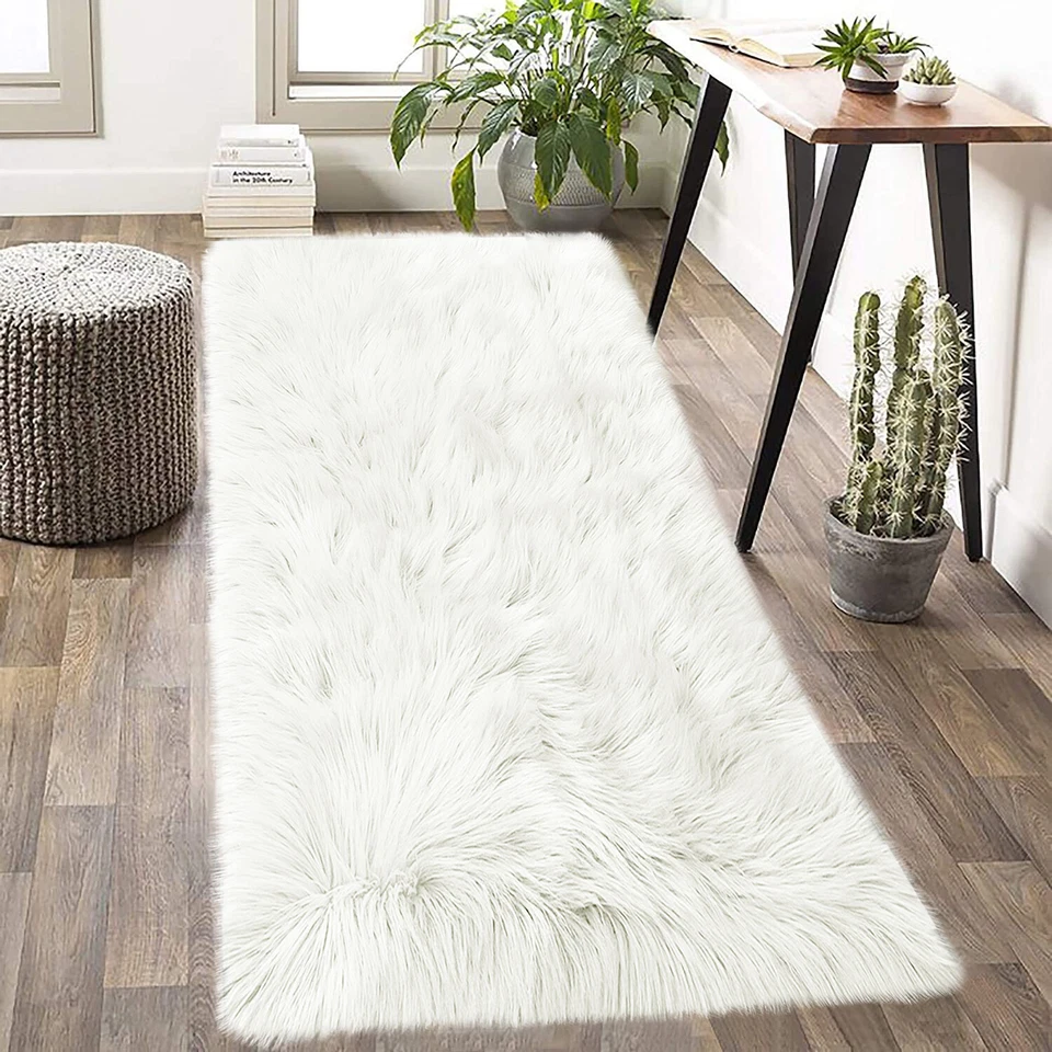 Faux Sheepskin Rug 2x6 2x5 Super Soft Fluffy Runner Rug Black/Pink/White/Grey - Image 4 of 4