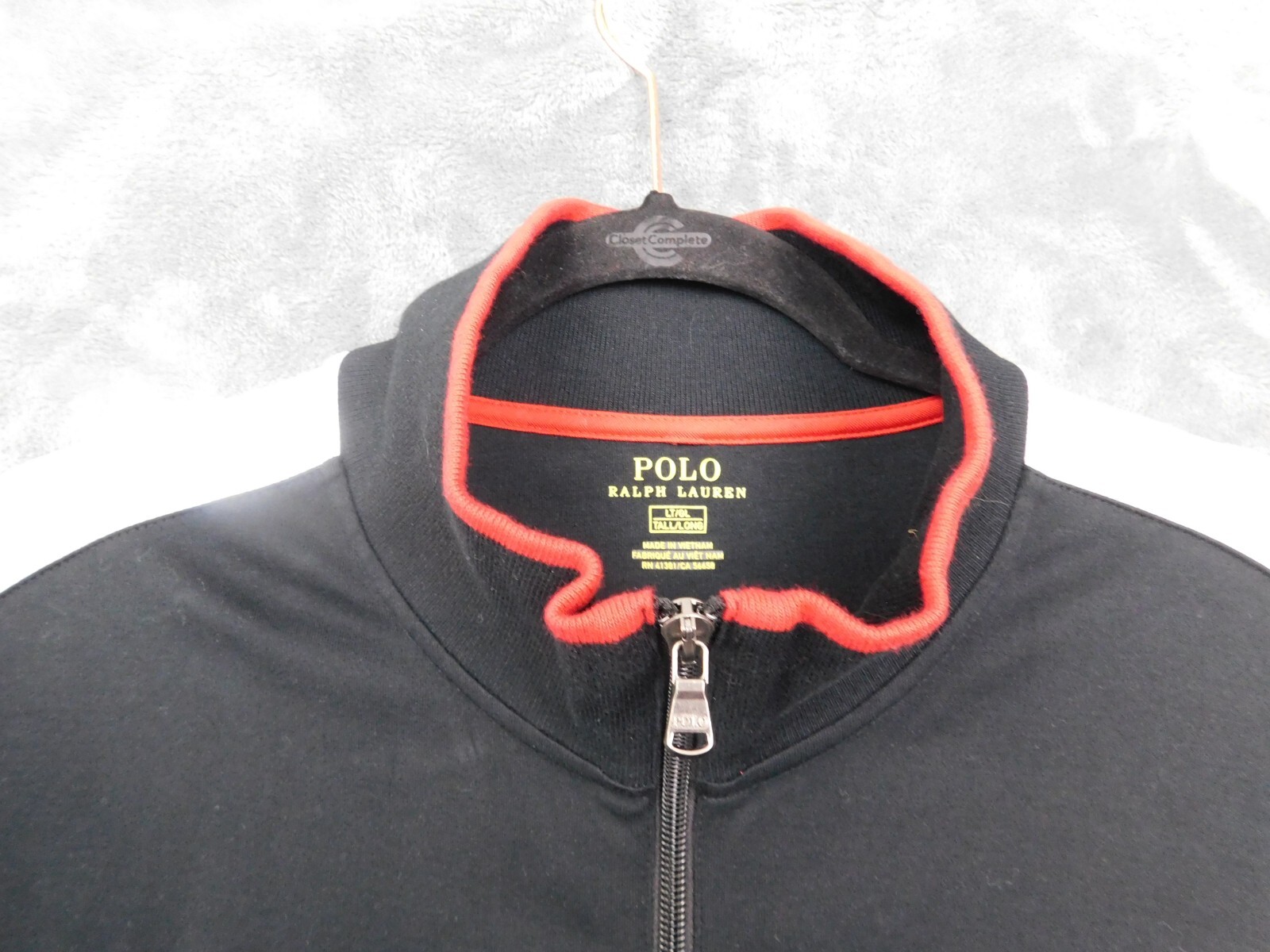 Polo Ralph Lauren Track Jacket Uomo XL Nero Zip Rosso Pony Zip Up Cotone