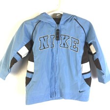 Nike Jacket  Boy's 18 M Blue Zip Front Hoodie Spell Out Outerwear Windbreaker