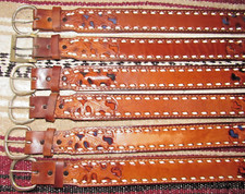Vintage Western C M Buckstitch Inlay Leather Belts 6 pc Size 22 NEW