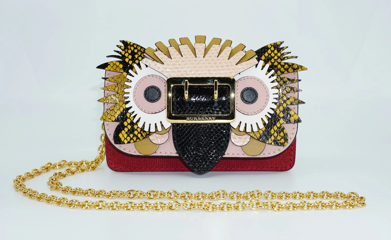 Burberry — Burberry Mini Buckle Bag in Beasts Motif Leather & Snakeskin,Ash Rose, MSRP $995