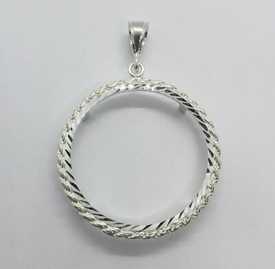 925 Sterling Silver Mexican Cien Pesos D/C Rope Bezel 39mm Coins Prong Back