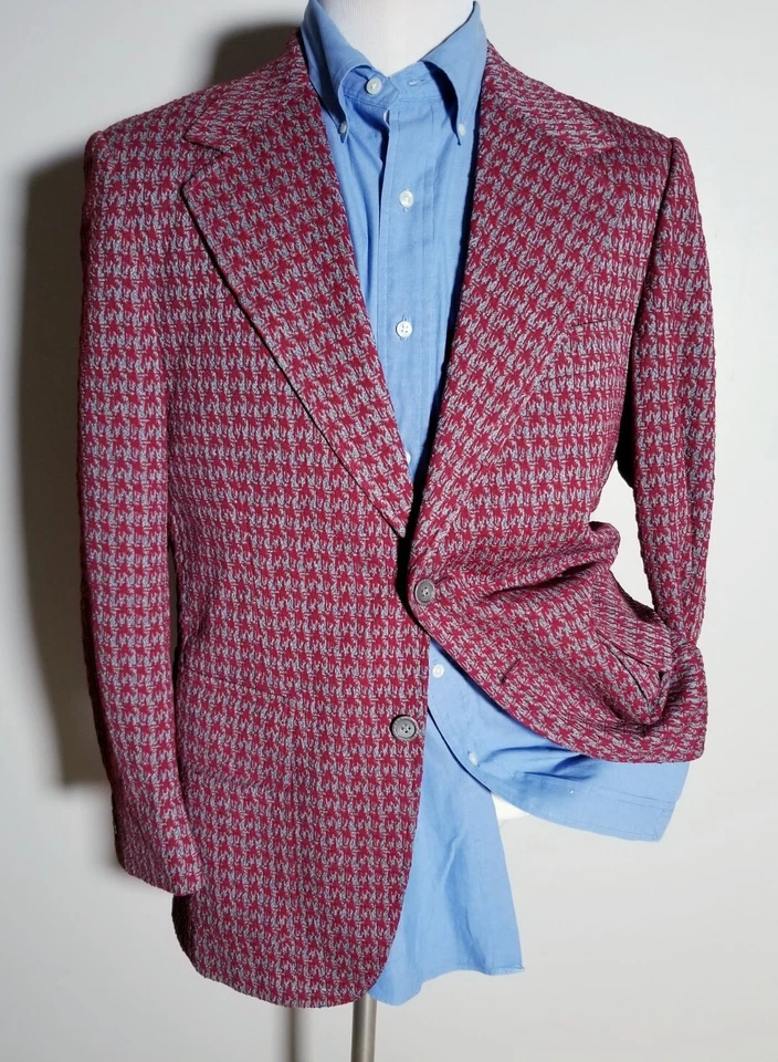  Chaqueta Blazer Abrigo Deportivo 38R Vintage Hounstooth Check Rojo Gris Tweed Años 70 Foto 2 de 4
