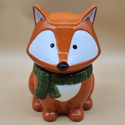 Cheryl's Ceramic Green Scarf Orange Sitting Fox Cookie Jar