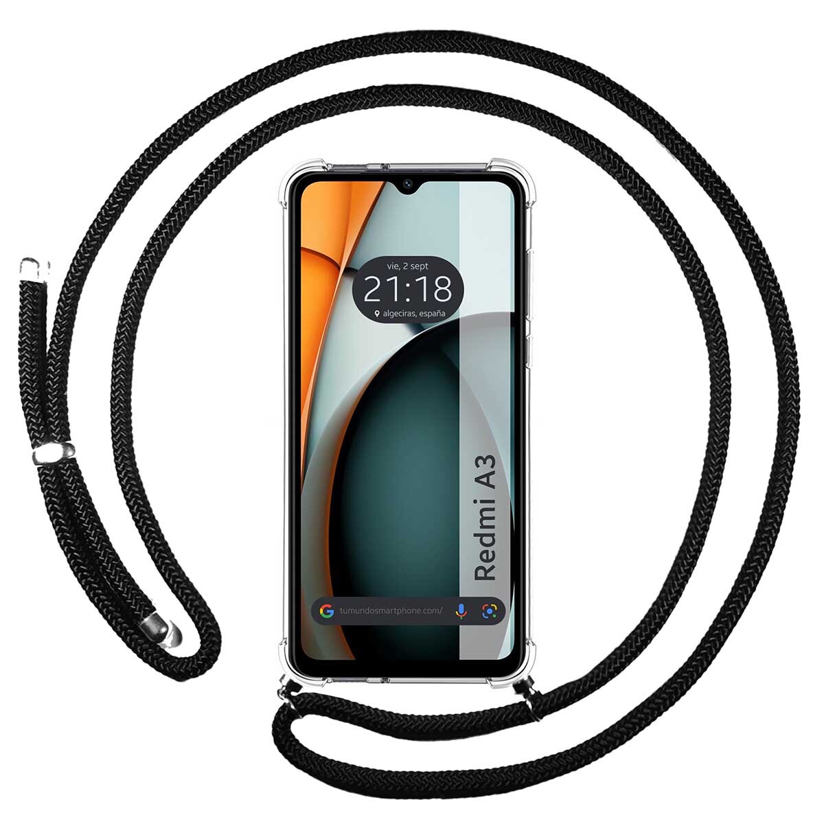 Cover Ciondolo Trasparente per Xiaomi Redmi A3 Con Cordino Nero
