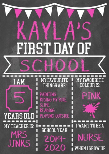 1st First day of school Chalkboard style A4 glossy Prints Personalised Nursery - Picture 5 of 7