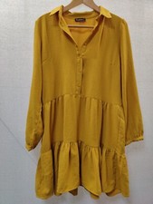 GULSELI Size UK 12 Mustard Yellow Shirt Dress Long Sleeve Button Details