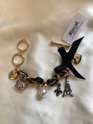 Betsey Johnson Goes To Paris Eiffel Tower Crystal Cat Pearl Charm