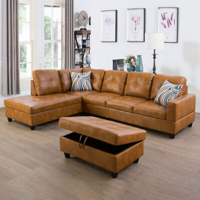 NEW Modern Burnt Orange Sectional & Storage Ottoman Contemporary Living Room Set