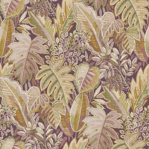 Vliestapete BläTter Gemalt Dschungel Tropen Lila Beige GrüN A58401 (3,67€/1Qm)-image