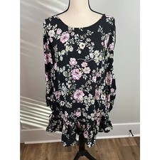 Anthropologie Jaase Mini Babydoll Ruffle Dress Boho Floral Black Women's S 
