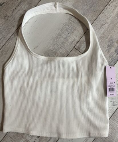 NWT Women's Wild Fable Size Medium White Ribbed Cropped Halter Tank Top