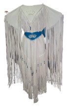 Native American Powwow Wedding Dress Womens White Beaded Fringe Indigenous WD206