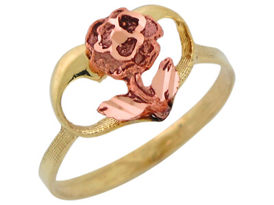 10k or 14k Two-Tone Yellow and Two Tone Gold Adorable Cute Rose Ladies Ring