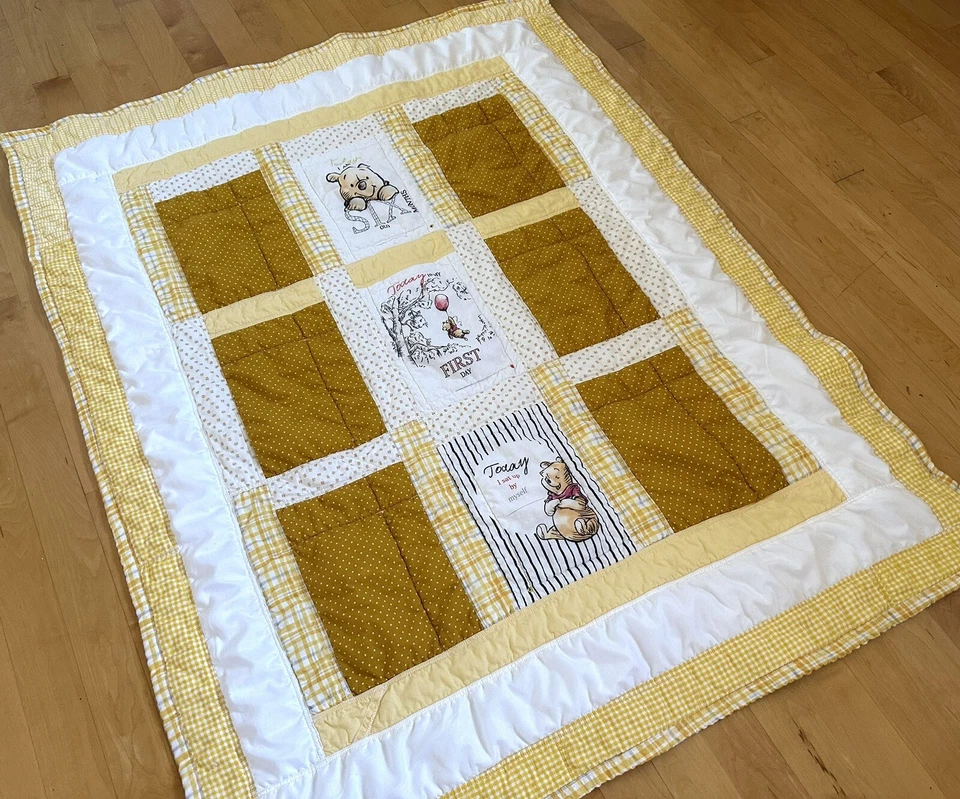 Edredón Winnie The Pooh Hecho a Mano Nueva Manta Bebé Tamaño Cuna Costuras Reforzadas Foto 2 de 4