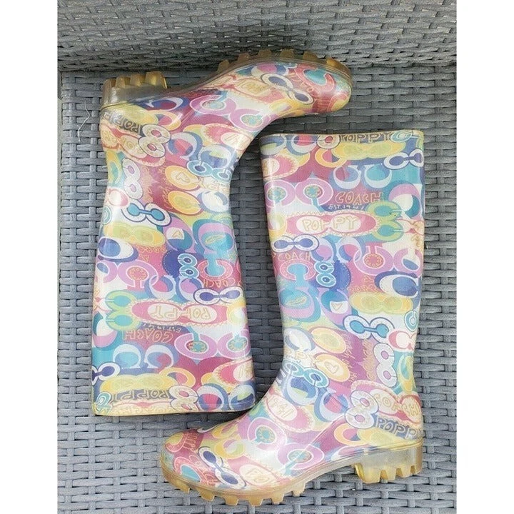 COACH Multicolor Poppy Waterproof Rain Boots 13" tall Size 8 - Изображение 2 из 4