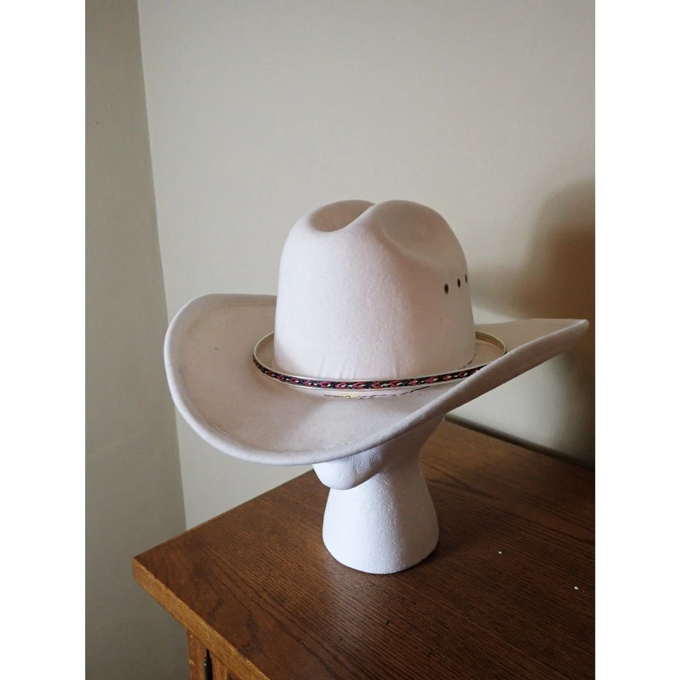 Sombrero de Vaquero Western Express Para Hombre Imitación Fieltro Blanco Banda Plateada 7 1/8 México Foto 2 de 4