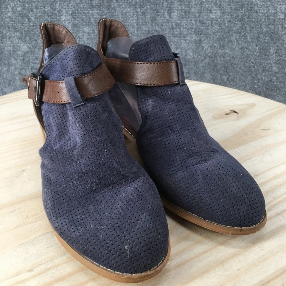 Journee Collection Botas Mujer 8.5 Botines Azul Gamuza Tacones Bajos Hebilla Foto 3 de 4