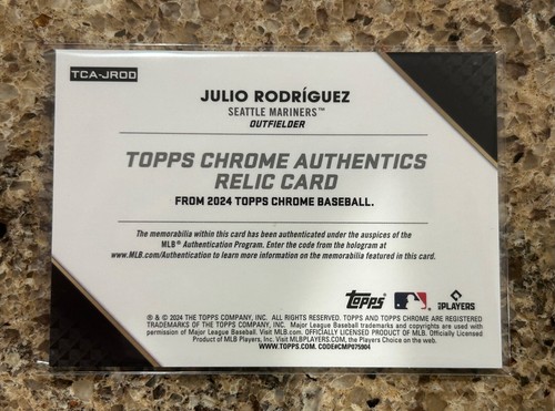 Julio Rodriguez 2024 Topps Cromato 1/10 Gioco di Autenticazione Nera Usati Memoriali - Foto 2 di 2