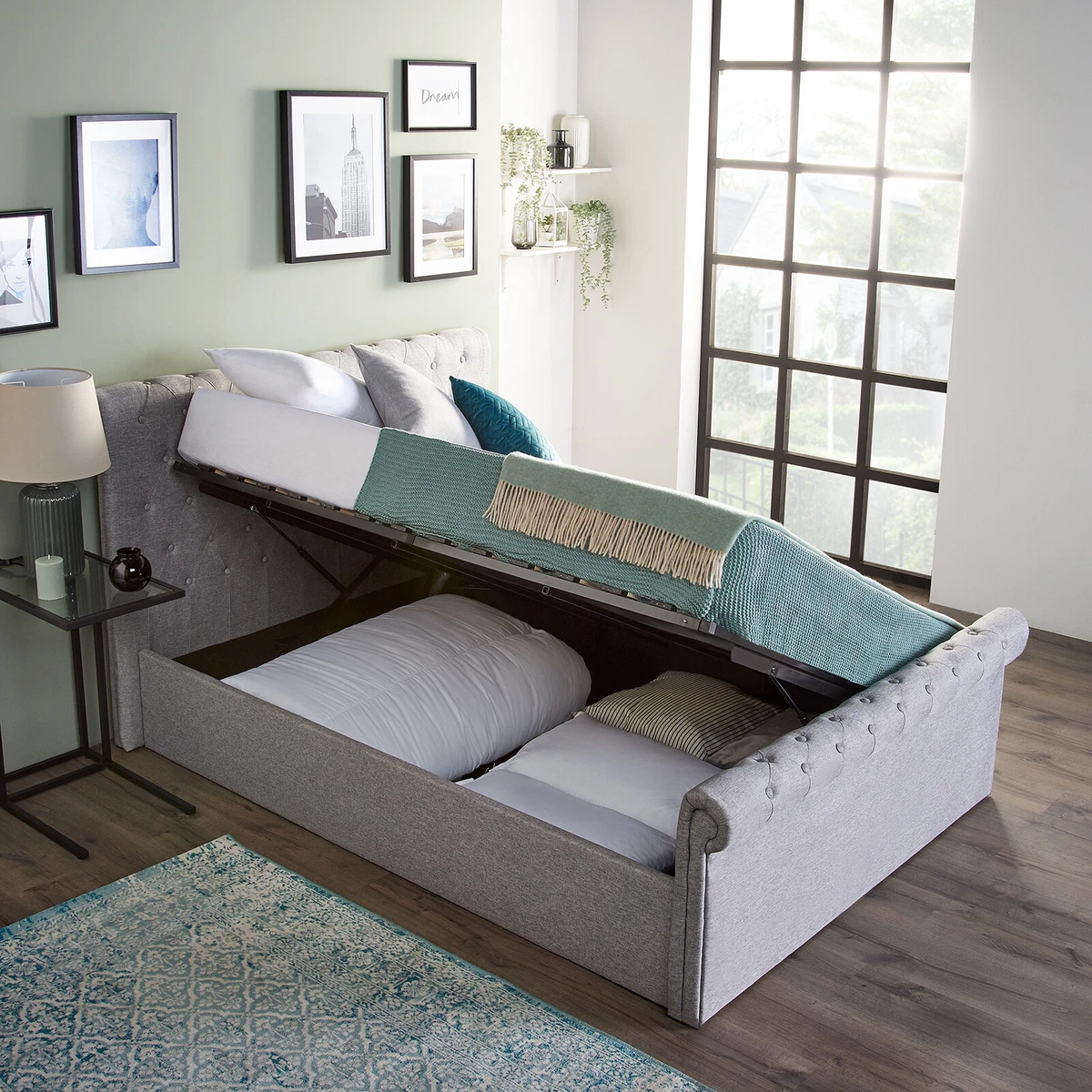 King bed frame cheap with side storage