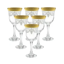 Elegant Modern Glass Made Drinkware, 9 oz. Red Wine, Set of 6, Stencil Gold Band