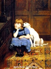 Girl with Her Dog Sitting on Steps 8.5x11" Photo Print Briton Riviere Animal Art