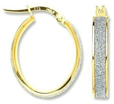 9 ct Gold Earrings MOONDUST CREOLE Glitter Oval Hoop Earrings