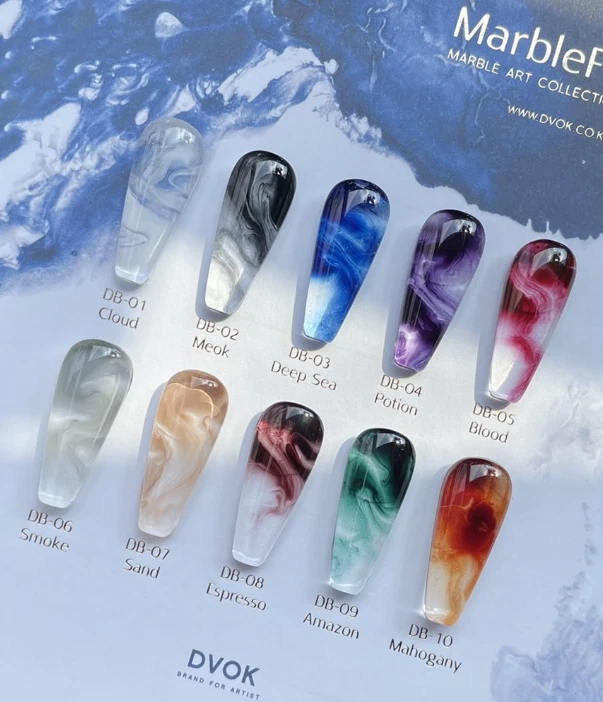 DVOK Marblefit Easy Marble Art Collection Gels 10 Colors + Base Gel Polish 1 Set