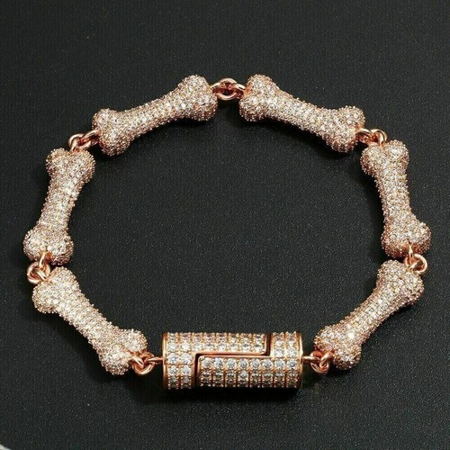 15Ct Round Cut White moissanite Men's Tennis Bracelets 14K Rose Gold Plated - Picture 3 of 5