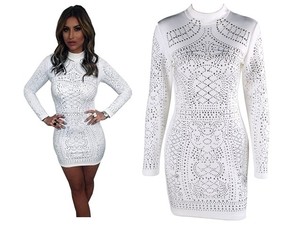 long sleeve studded bodycon dress